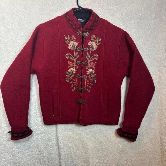 Vintage Icelandic Red Wool Embroidered Jacket Size S - Picture 1 of 16